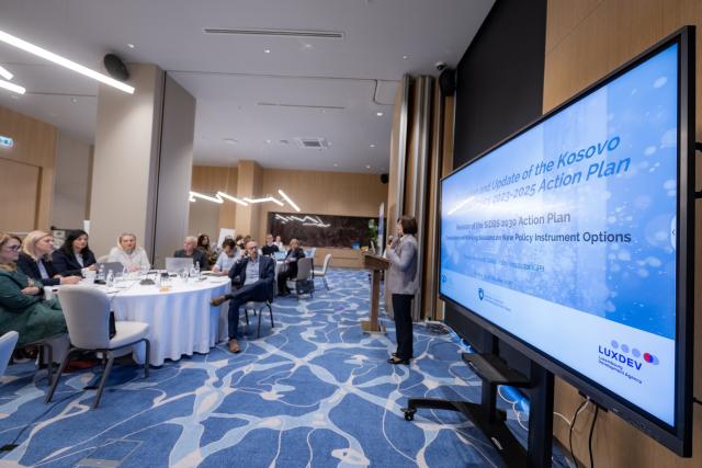 Person addressing participants in the room workshop