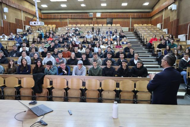 Professor joining presentation at university